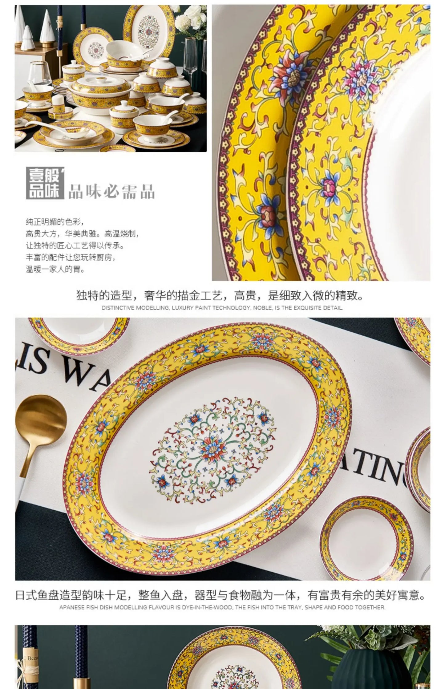 Fine China Kitchen Dinnerware Sets Ceramic Dining Room Guests Party Plates Set Christmas Gift Jogo De Jantar Serving Tableware