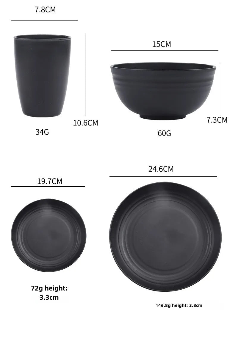 30/32 pc/set of black wheat straw PP tableware