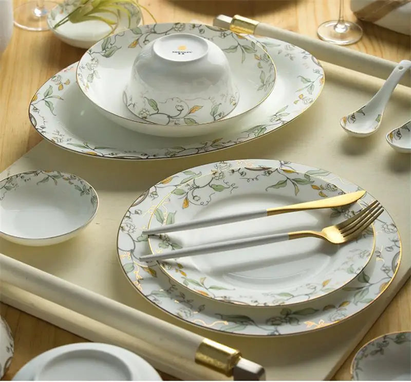 46-piece set, royal floral painting, fine bone china unit of dinner, porcelain dinner plate set, crockery set of dish, bowl set