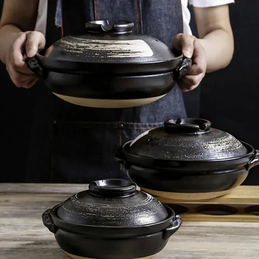 0.9L Ceramic Clay Pot Cooking Casserole Japanese Stew Soup Pot With Lid Earthenware Hot Pot Stockpot Dish Pan Cookware Stock Pot