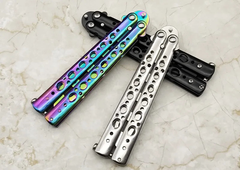 Portable Butterfly Training Knife Foldable Pocket Flail Knife Uncut Blade Butterfly Comb Training Tool