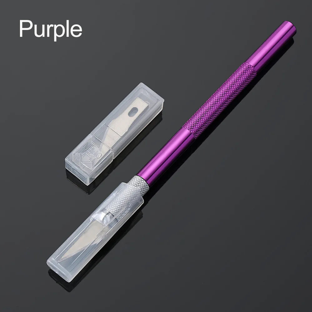 1PC 6 Colors Metal Handle Non-Slip Knife With 6Pcs Blade Scalpel Engraving Cutter Sculpture Carving Knife Pastry Cake Tools