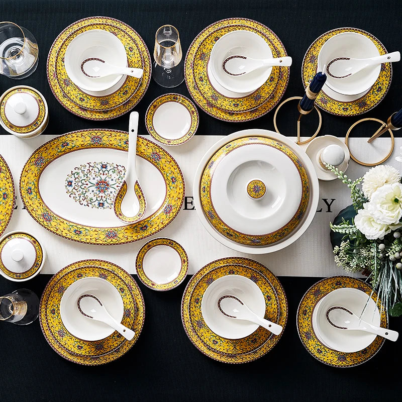 Fine China Kitchen Dinnerware Sets Ceramic Dining Room Guests Party Plates Set Christmas Gift Jogo De Jantar Serving Tableware