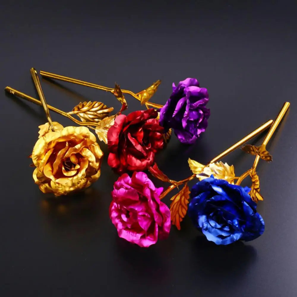 24k Gold Dipped Rose Flower Artificial Flowers Eternal Rose with Stand Forever Love In Box Birthday Valentine Day Gift for Girls