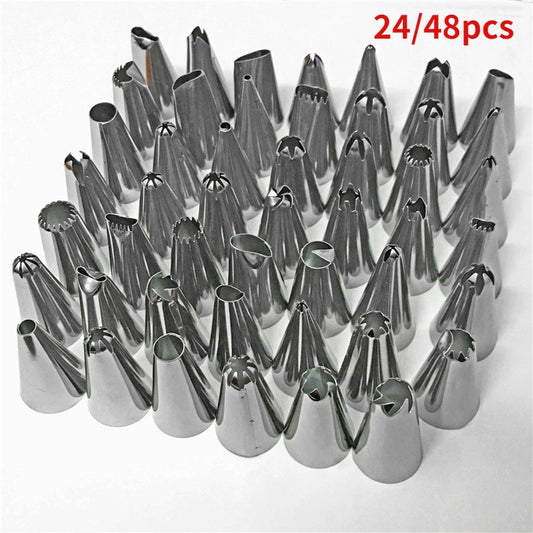 24/48 pcs Stainless Steel Nozzle Tips DIY Cake Decorating Tool Icing Piping Cream Pastry Bag  Kitchen Bakery