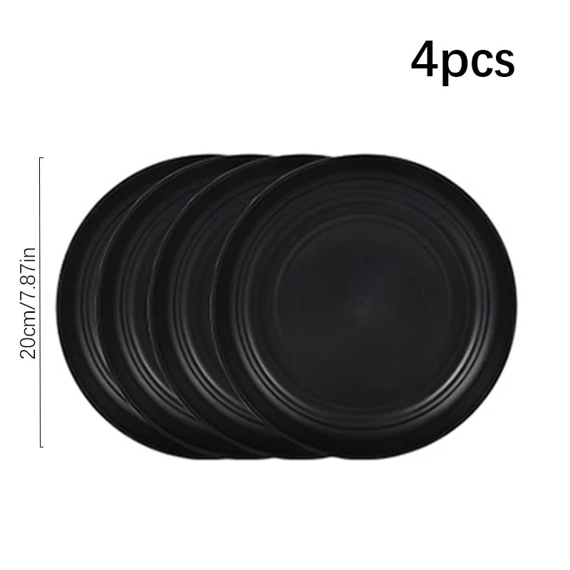 24pcs Plastic cutlery set dishes, plates, cups, black dinner plates gift set for outdoor camping