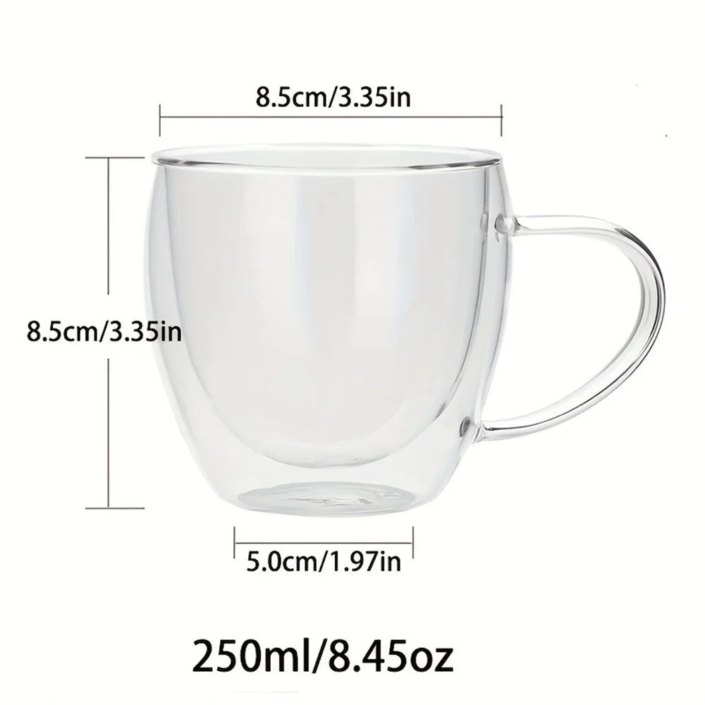 1pc 250ml Premium Double-Walled Borosilicate Glass Coffee Mug with Handle Perfect for Family, Christmas Birthday Party