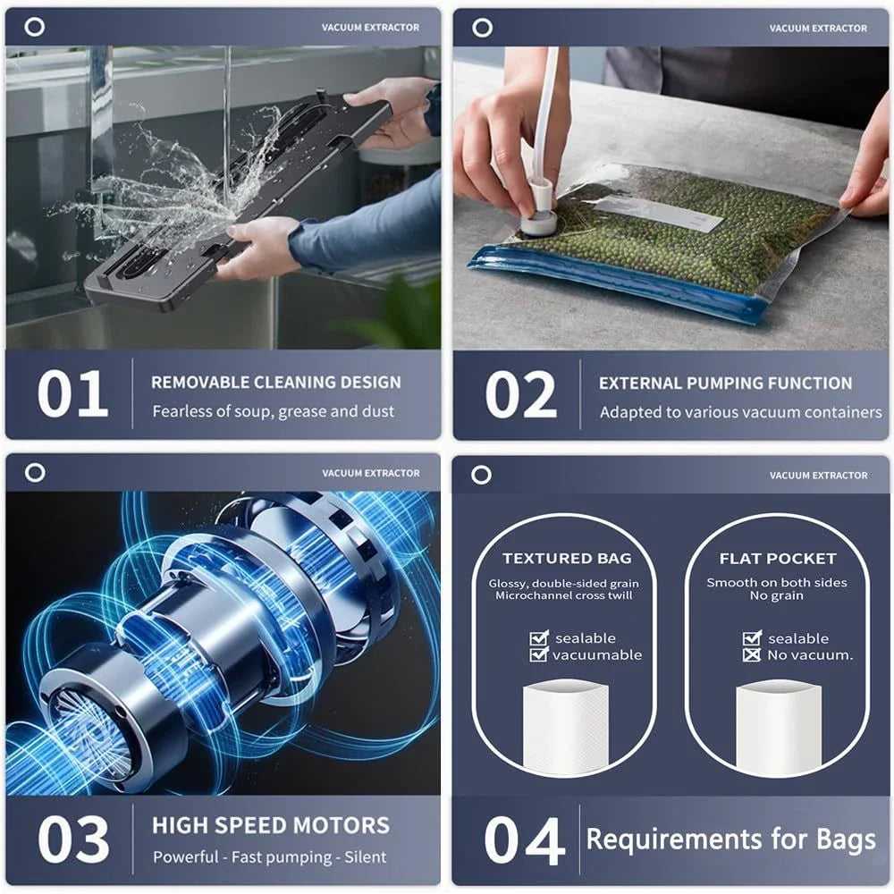 Electric Vacuum Sealer Packaging Kitchen Food Sealing Dry/Wet Food Sealing Smart Touch Key Built-in Cutter Vacuum Sealer