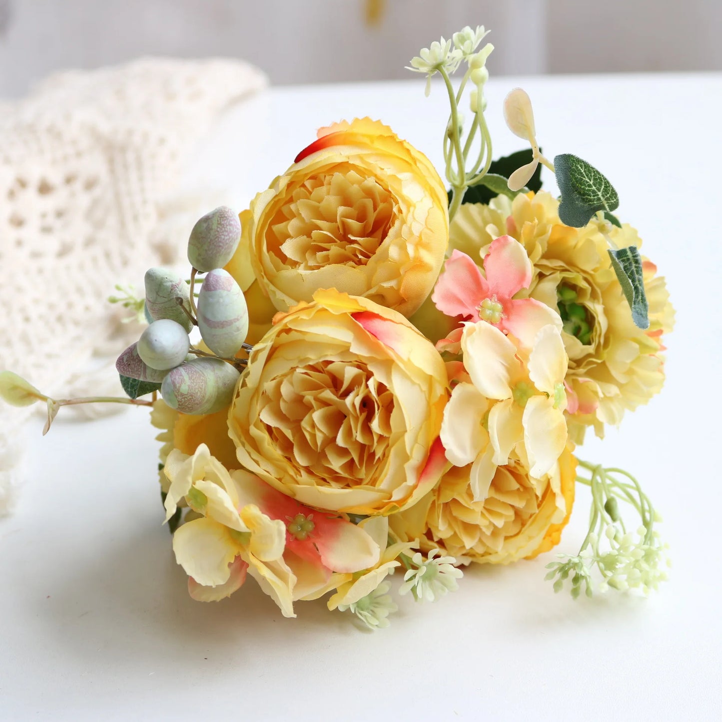 Hot Selling 1pcs/30cm Rose Pink Silk Bouquet Peony Artificial Flower 5 Big Head 4 Small Bud Bride Wedding Home Decoration Artifi