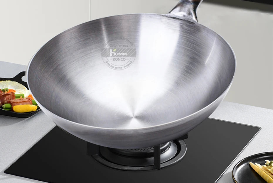 32/34/36cm Iron Wok Chinese Traditional Handmade Large Wok Household Cooking Pot