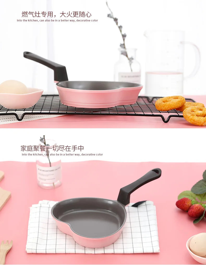 Mini Love Frying Pan Baby Food Supplement Cooking Pot Ceramic Non-Stick Pink Heart-Shaped Small Wok