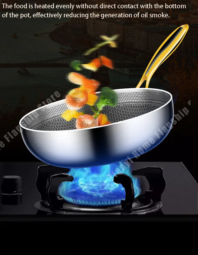 316 Stainless Steel Frying Pan Wok Non-stick Cooking