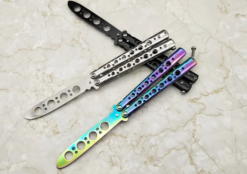 Portable Butterfly Training Knife Foldable Pocket Flail Knife Uncut Blade Butterfly Comb Training Tool