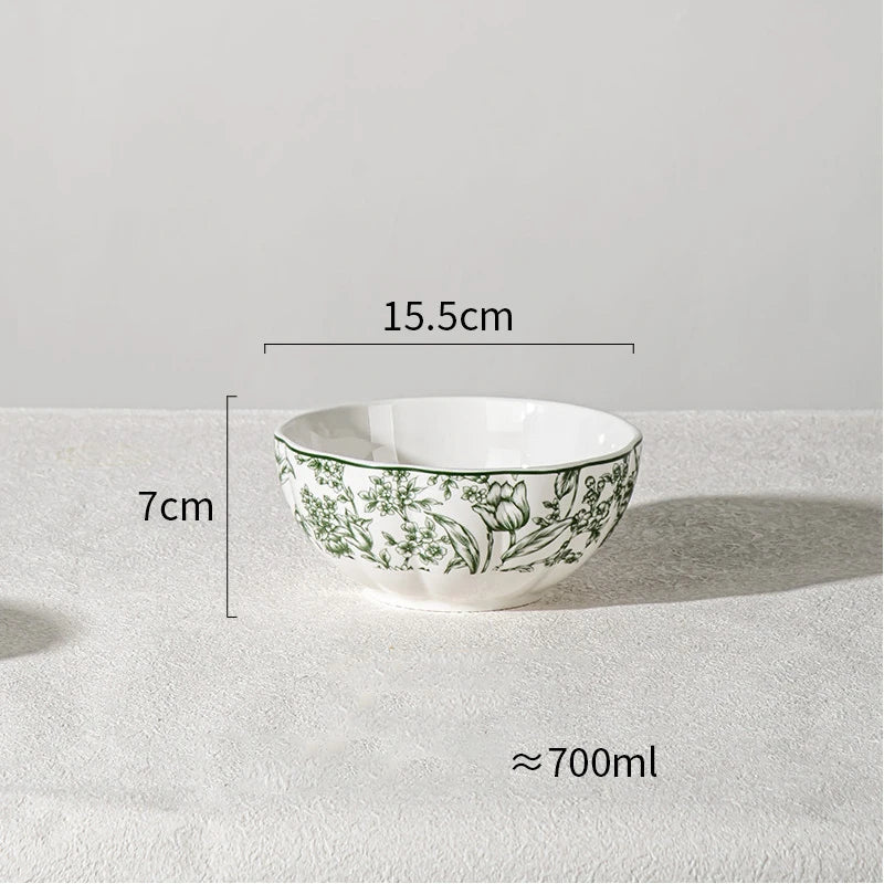 French Style Retro Green Ceramic Tableware Set Rainforest Series Dessert Plate Bowl Fish Dishes Home Cafe Afternoon Tea Mug Dish