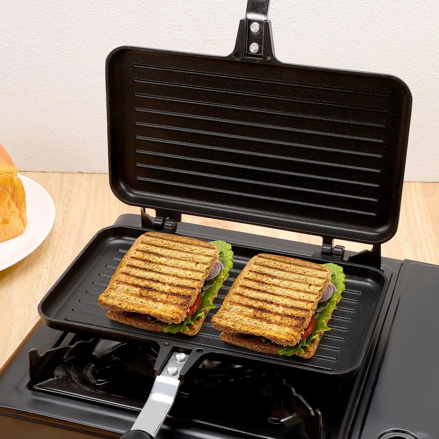 Sandwich Pan Baking Double Sided Omelette Nonstick Bakeing Bread Pans for Frying Flat Tray Ceramics