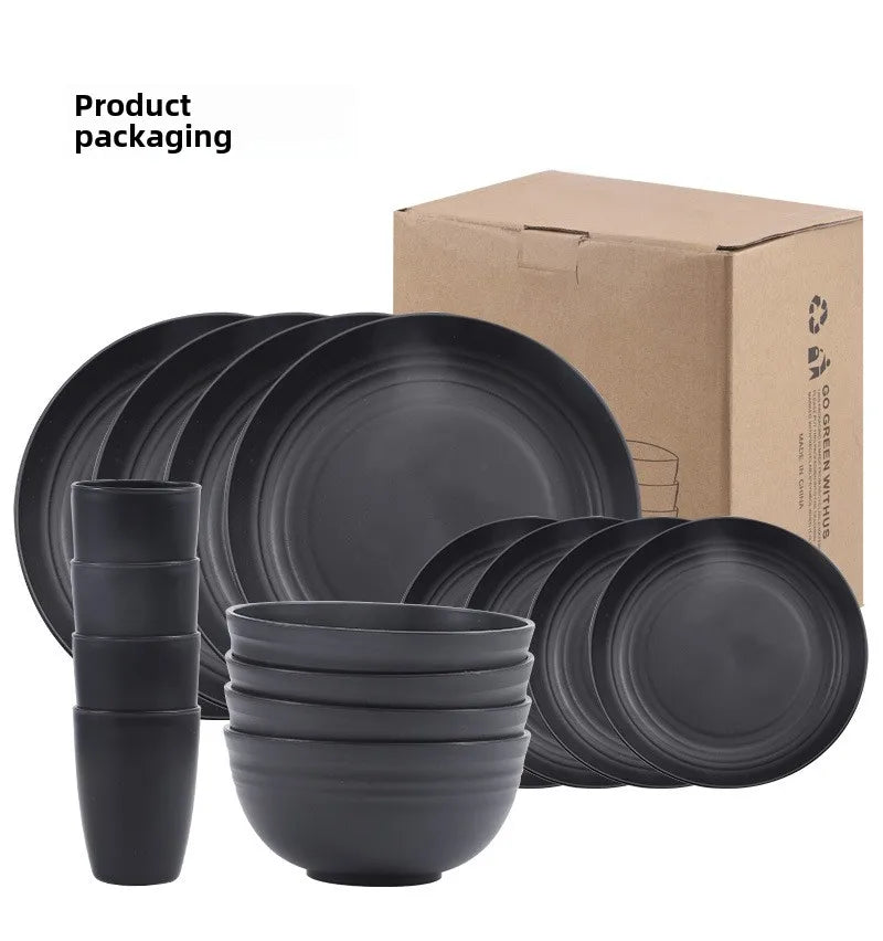 30/32 pc/set of black wheat straw PP tableware