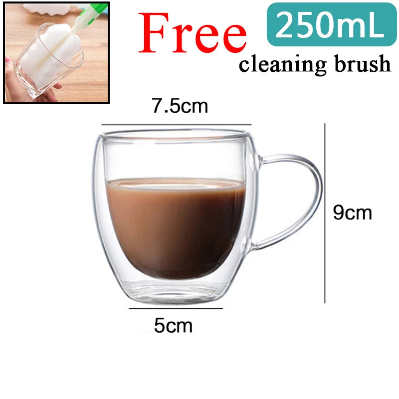 Transparent Glass Coffee Cup Milk Whiskey Tea Beer Double Creative Heat Resistant Cocktail Vodka Wine Mug Tumbler Drinkware Gift