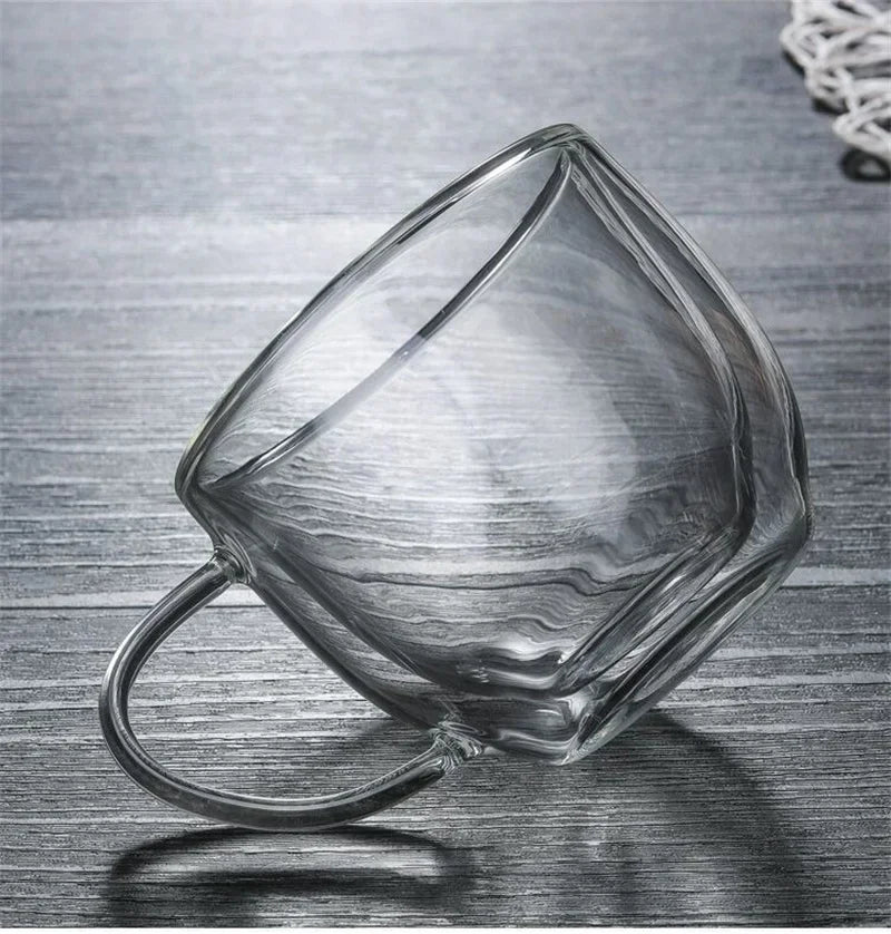 150/250/350ml Heat Resistant Glass Cups Double Wall Glass Coffee Cup with Handle Breakfast Milk Water Cup Clear Juice beer Cups