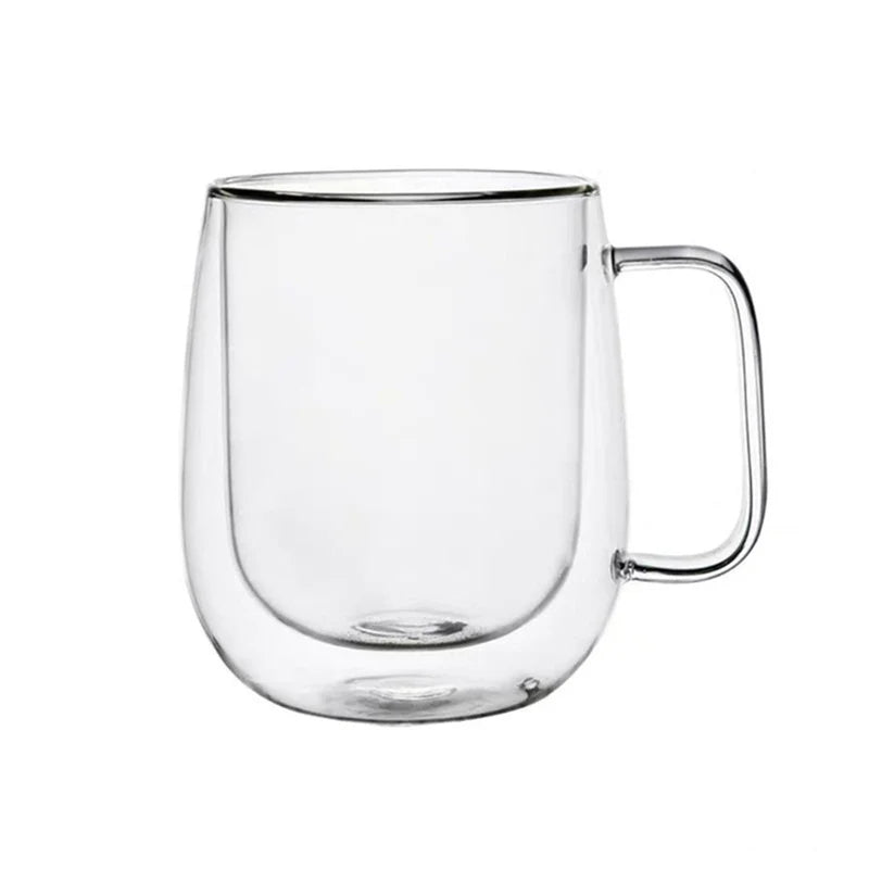 150/250/350ml Heat Resistant Glass Cups Double Wall Glass Coffee Cup with Handle Breakfast Milk Water Cup Clear Juice beer Cups