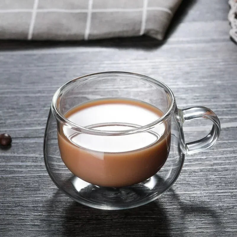 150/250/350ml Heat Resistant Glass Cups Double Wall Glass Coffee Cup with Handle Breakfast Milk Water Cup Clear Juice beer Cups