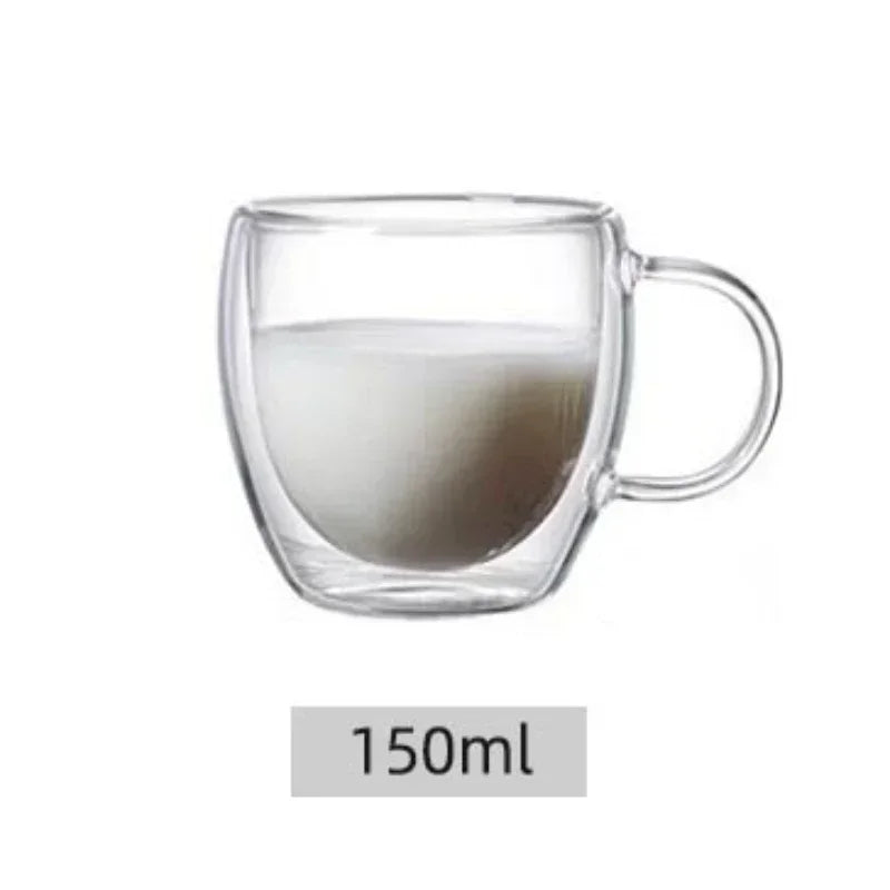 150/250/350ml Heat Resistant Glass Cups Double Wall Glass Coffee Cup with Handle Breakfast Milk Water Cup Clear Juice beer Cups