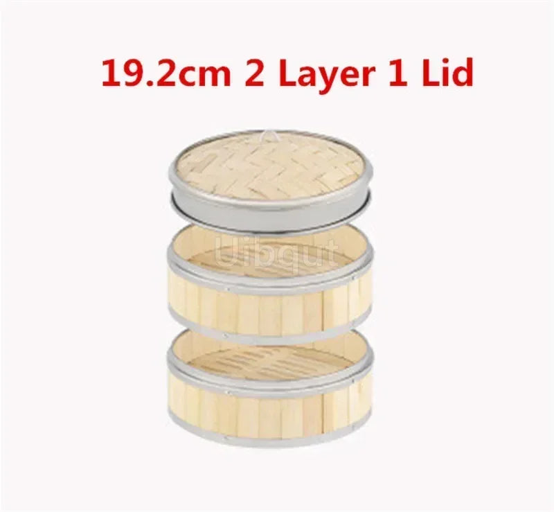 Bamboo Food Steamer basket with Stainless Steel Banding No Lid Bun Steaming Basket Dumplings DimSum Cage Cooker Kitchen Gadget