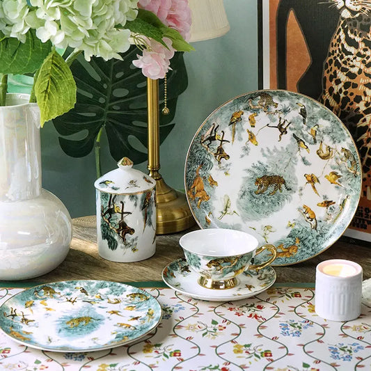 Equatorial jungle bone china tableware decorative plate porch ornament coffee cup plate western food plate hotel tableware