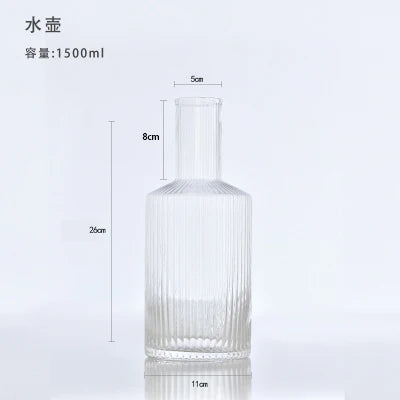 1.5L-50oz Crystal Glass Vertical Home Glass Cold Kettle Drink Water Cup Set Dessert Goblet Juice Tea Bottle Smoke Gray Drinkware