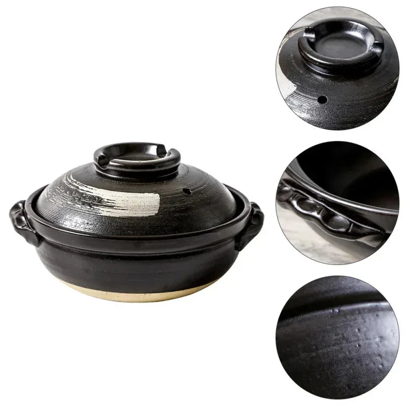 0.9L Ceramic Clay Pot Cooking Casserole Japanese Stew Soup Pot With Lid Earthenware Hot Pot Stockpot Dish Pan Cookware Stock Pot