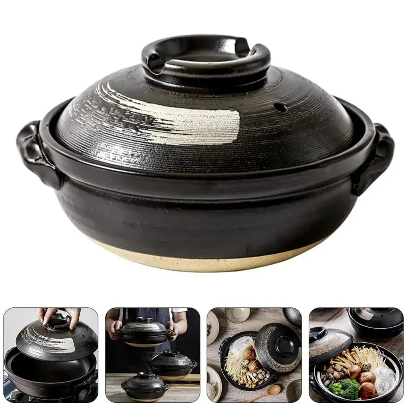 0.9L Ceramic Clay Pot Cooking Casserole Japanese Stew Soup Pot With Lid Earthenware Hot Pot Stockpot Dish Pan Cookware Stock Pot