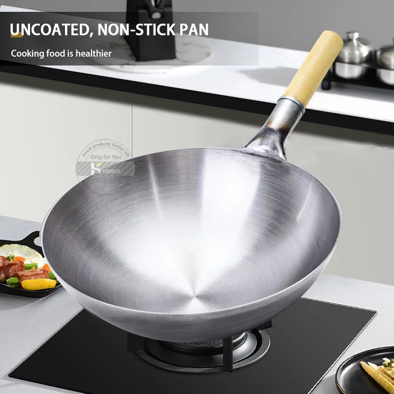 32/34/36cm Iron Wok Chinese Traditional Handmade Large Wok Household Cooking Pot