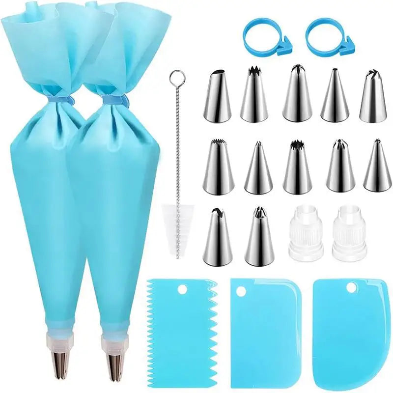 Silicone Piping Bags Tips Set Cake Diy Decorating Kit With Stainless Steel Nozzle Reusable Silicone Pastry Baking Kitchen Tool