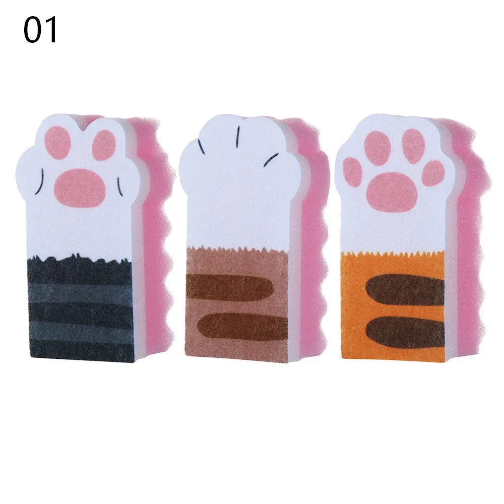 3Pcs New Washing Dishes Sponge Brush Cute Cat Paw Cleaning Dish Towel Cloth Pot Cleaning Magic Wipe Household Kitchen Supplies