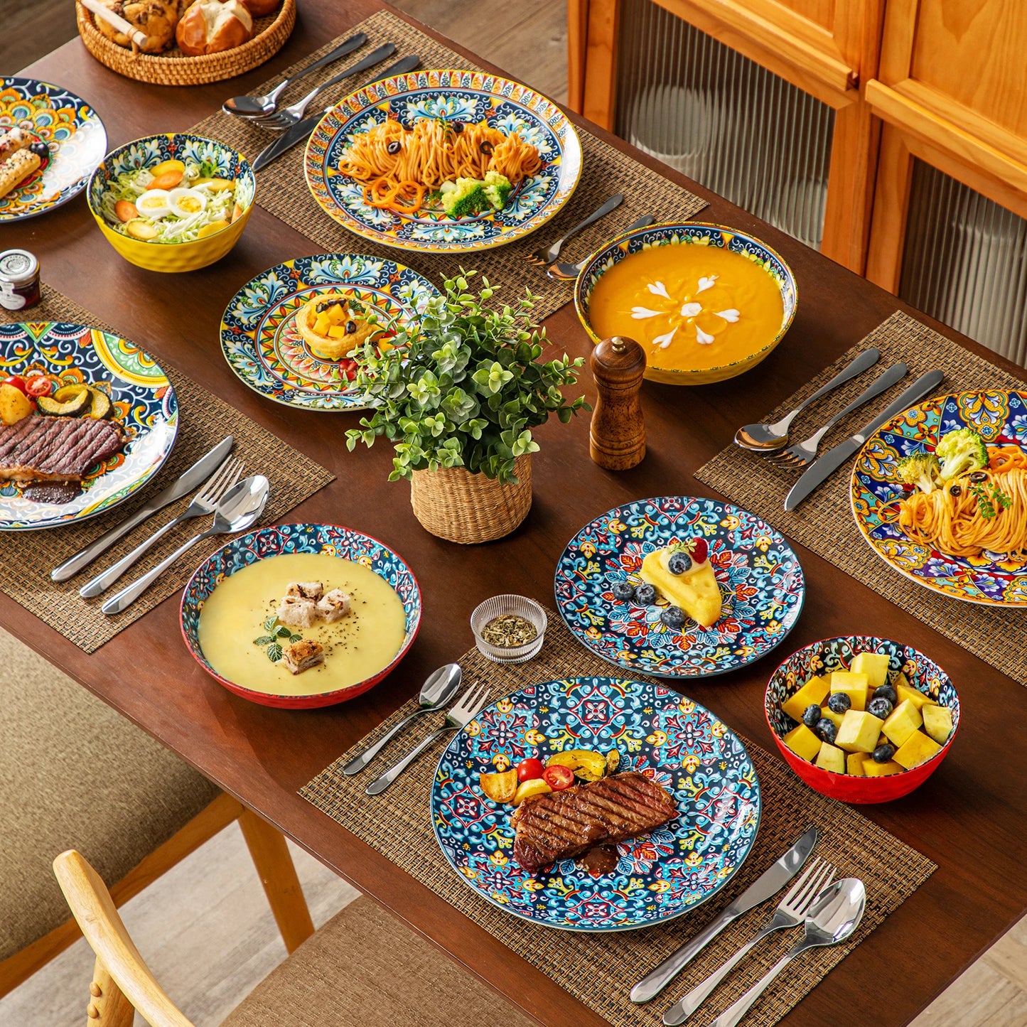 Vancasso 6-24 Piece Ceramic Dinnerware Set - Bohemian Style Stoneware for 6