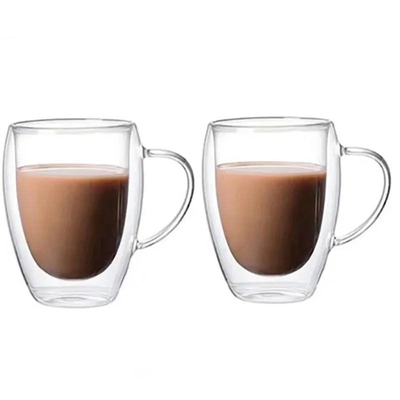 150/250/350ml Heat Resistant Glass Cups Double Wall Glass Coffee Cup with Handle Breakfast Milk Water Cup Clear Juice beer Cups