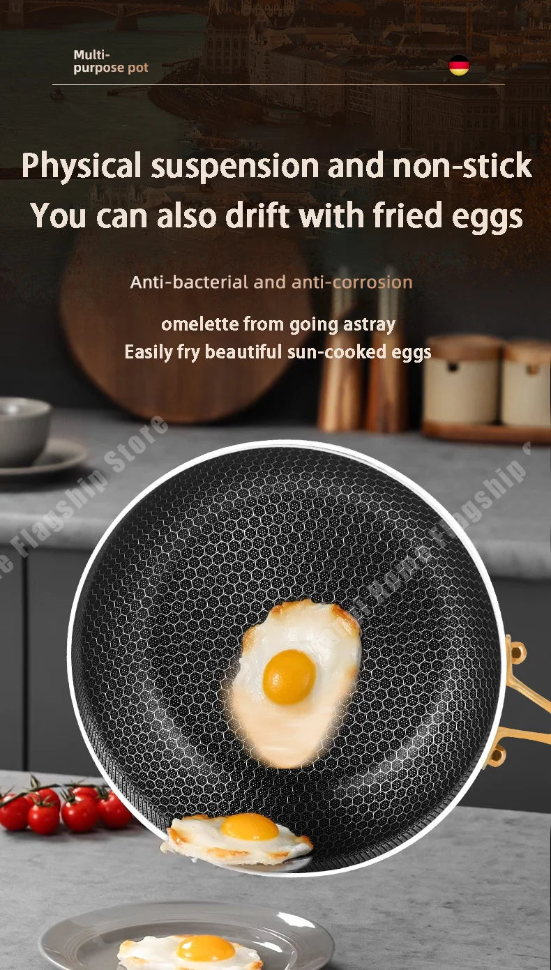 316 Stainless Steel Frying Pan Wok Non-stick Cooking