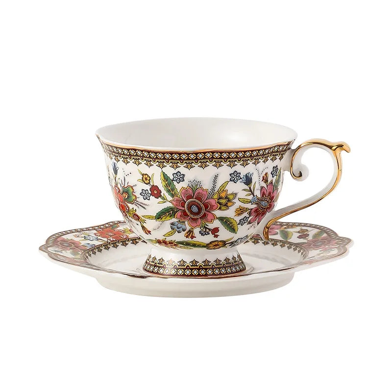 French Floral Bone China Coffee Cup and Saucer Set Home Afternoon Tea Coffee Cup Dessert Cake Plate Delicate Mug Birthday Gift