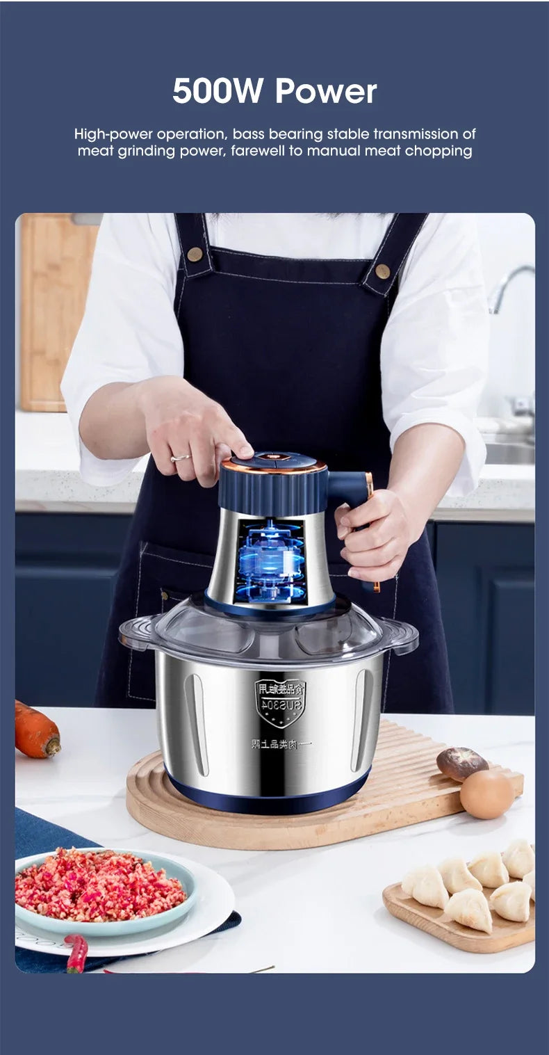 Electric Meat Grinder 304 Stainless Food Crusher Multifunction Vegetable Fruit Pepper Garlic Chopper Mincer Baby Food Blender
