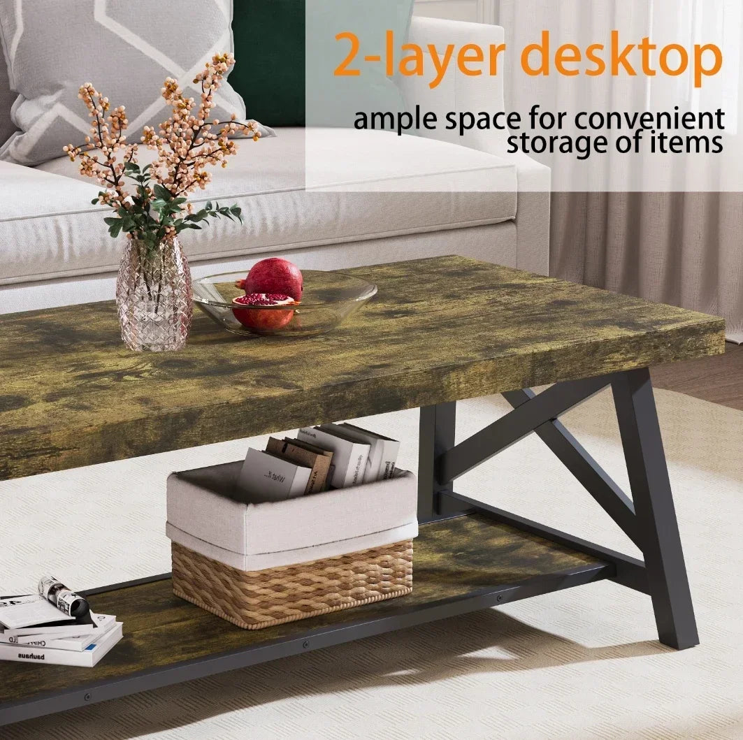 For Living Room,Farmhouse Coffee Table Living Room Small Tables 45" Modern 2-Tier Coffee Tables Coffee Table with Storage