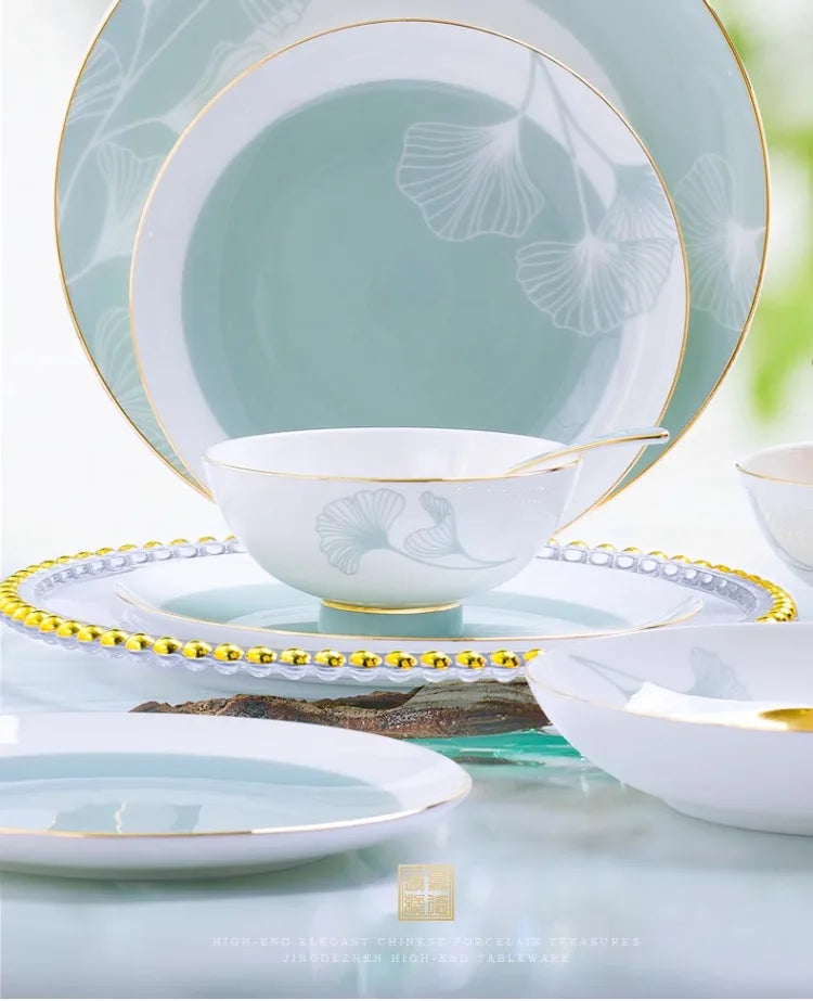 New Bone China Dinnerware Set with Colorful Glaze Elegant Bowls and Plates for Home Ceramic Bowls and Plates Set