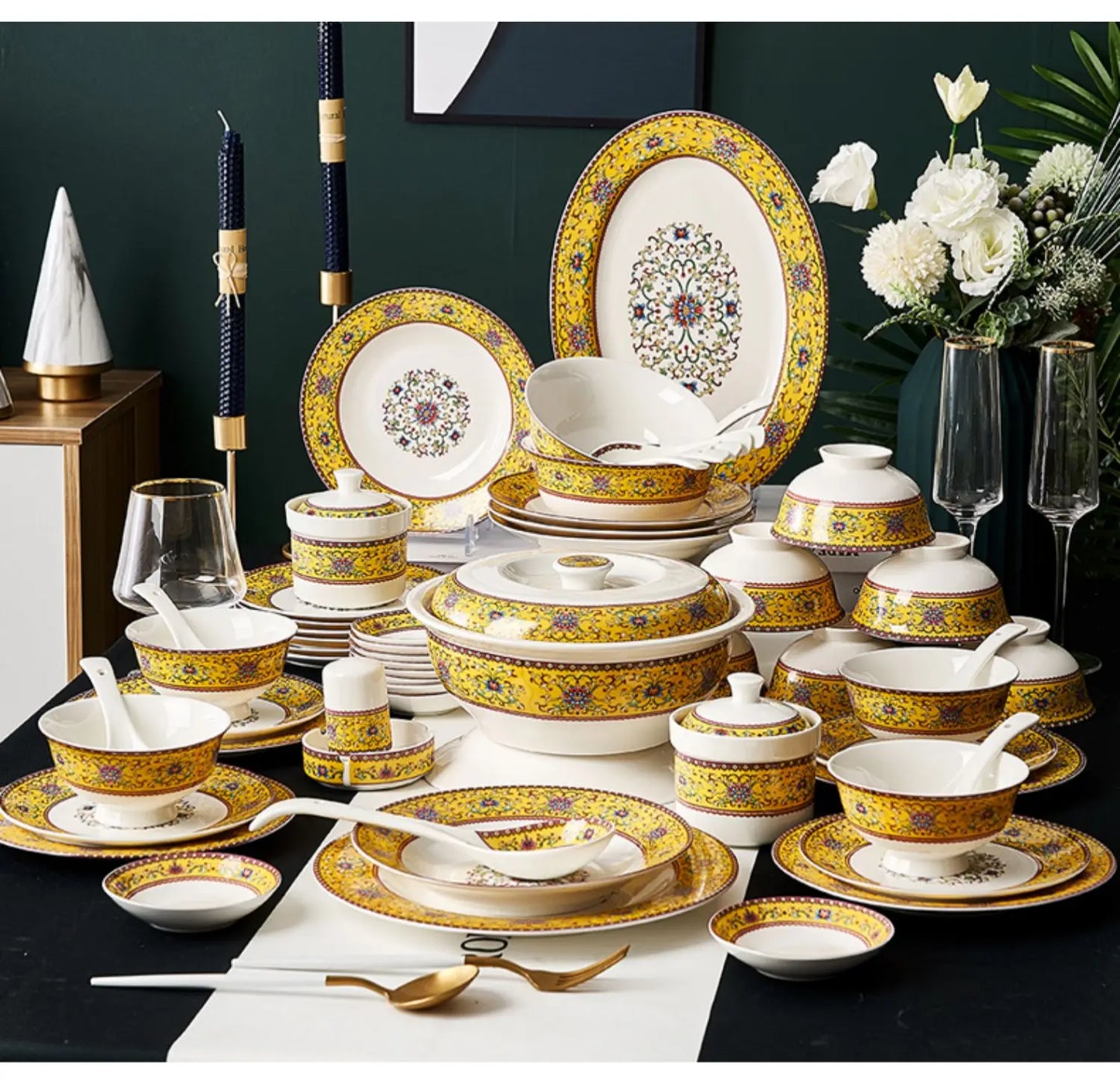 Fine China Kitchen Dinnerware Sets Ceramic Dining Room Guests Party Plates Set Christmas Gift Jogo De Jantar Serving Tableware
