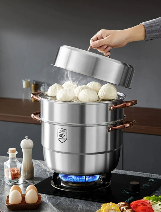 COOKER KING 304 Stainless Steel Steamer Thickened Double-Layer Steamer Used For Induction Cooker And Gas Stove Kitchen Cookware
