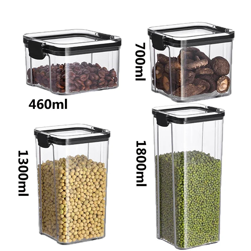 460–1800ml Stackable Airtight Food Storage Container Set – Plastic Kitchen Jars for Multigrain, Tea, Dried Fruit & More