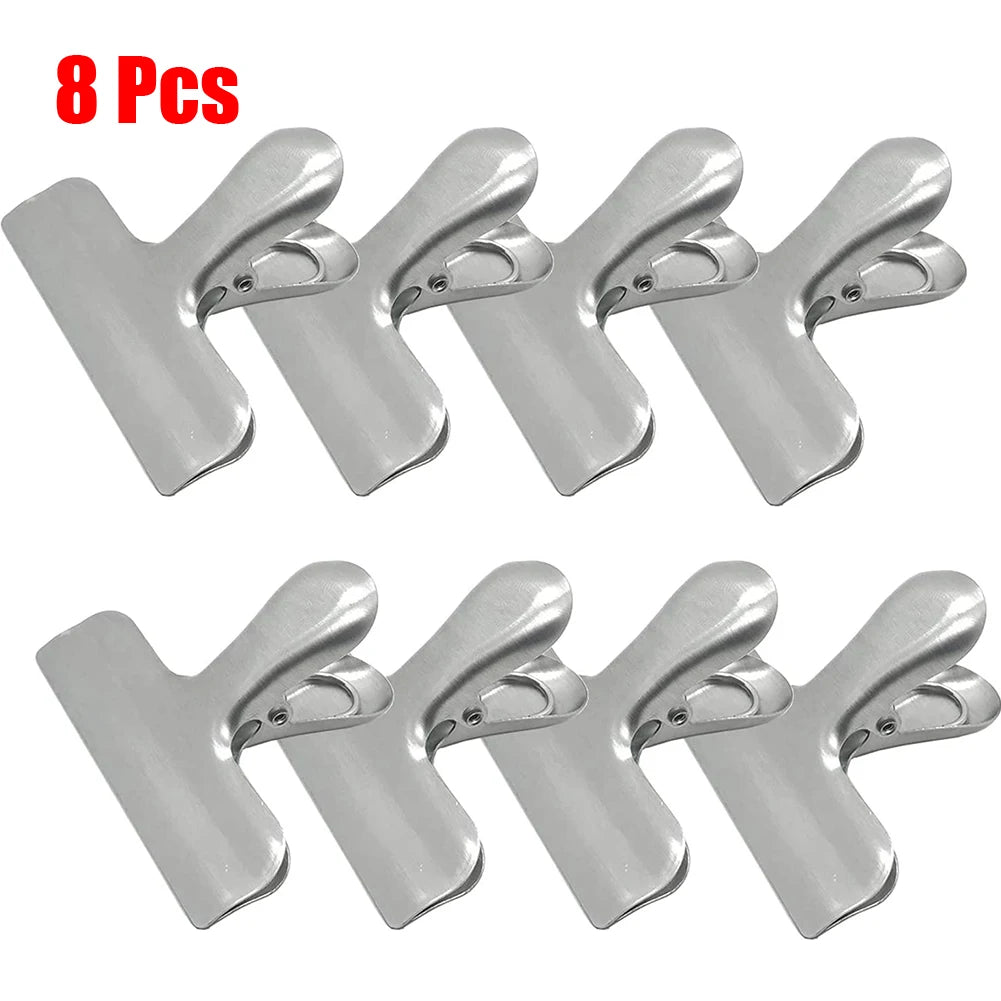 8pcs Stainless Steel Sealing Clip Food Snack Sealing Pocket Clip Mini Vacuum Fresh-keeping Clip Kitchen Storage Gadgets Tools