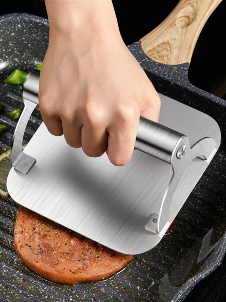 Stainless Steel Meat Press Barbecue Iron Plate Squid Steak Hamburger Household Commercial Manual Cake Press Meat Press