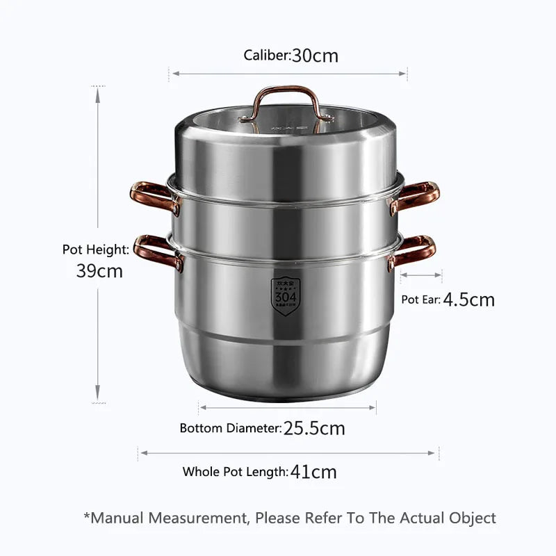COOKER KING 304 Stainless Steel Steamer Thickened Double-Layer Steamer Used For Induction Cooker And Gas Stove Kitchen Cookware