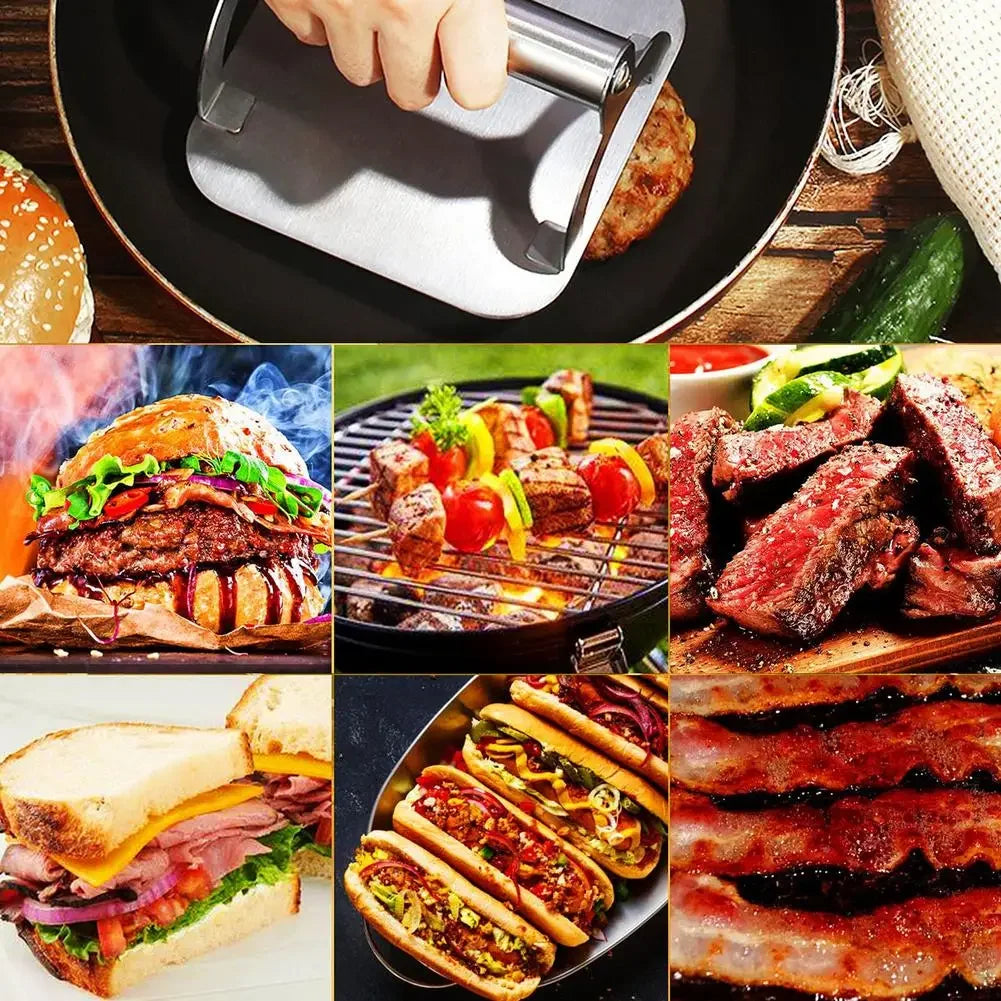 Stainless Steel Meat Press Barbecue Iron Plate Squid Steak Hamburger Household Commercial Manual Cake Press Meat Press