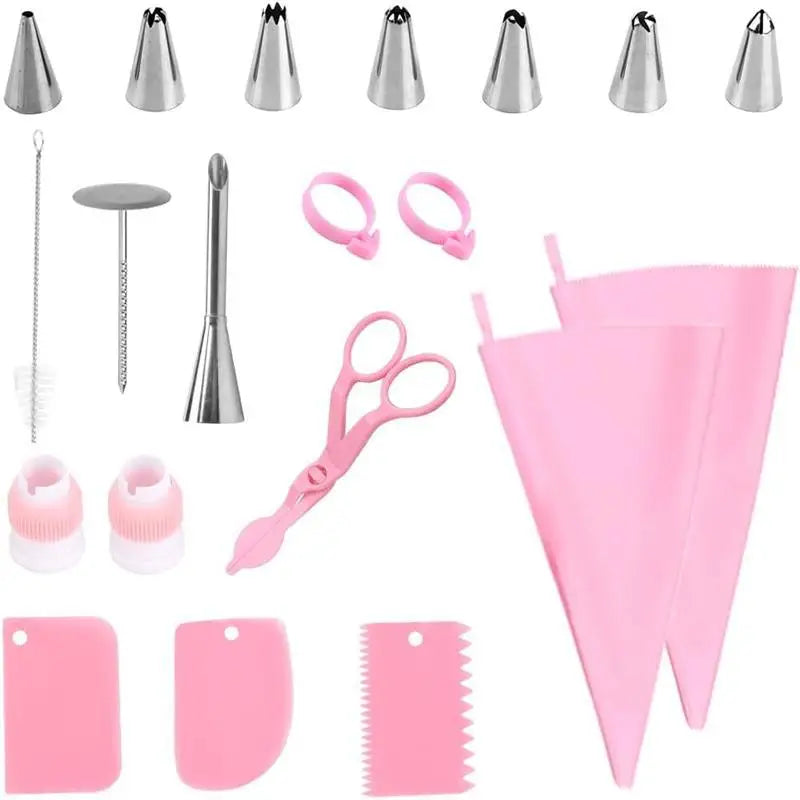 Silicone Piping Bags Tips Set Cake Diy Decorating Kit With Stainless Steel Nozzle Reusable Silicone Pastry Baking Kitchen Tool