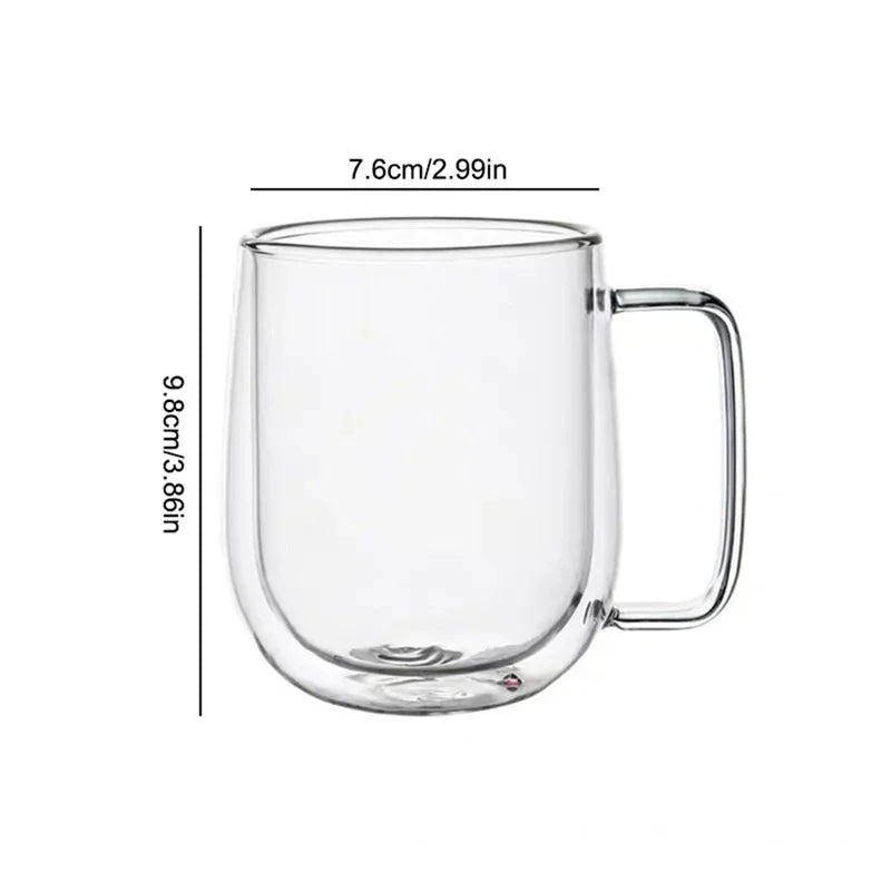 150/250/350ml Heat Resistant Glass Cups Double Wall Glass Coffee Cup with Handle Breakfast Milk Water Cup Clear Juice beer Cups