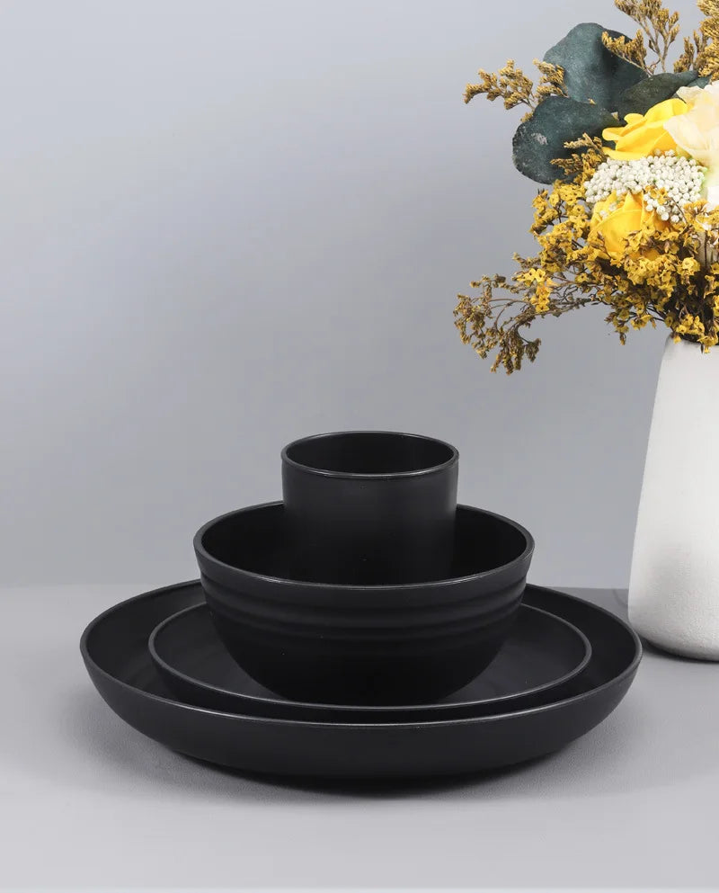 30/32 pc/set of black wheat straw PP tableware